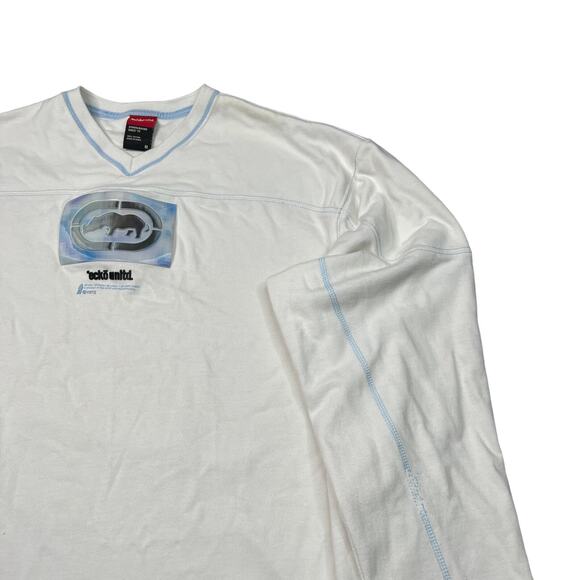 Ecko VTG Y2K Holographic V-Neck Heavyweight Long Sleeve T-Shirt White Medium - Picture 4 of 6